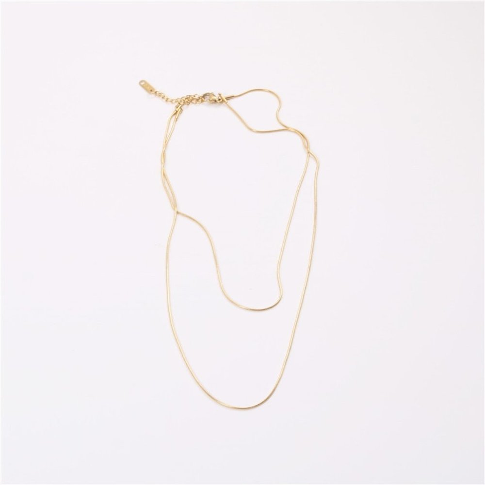 Real 18K Gold Platted Layered Snake Chain Necklace - Picture 5 of 5